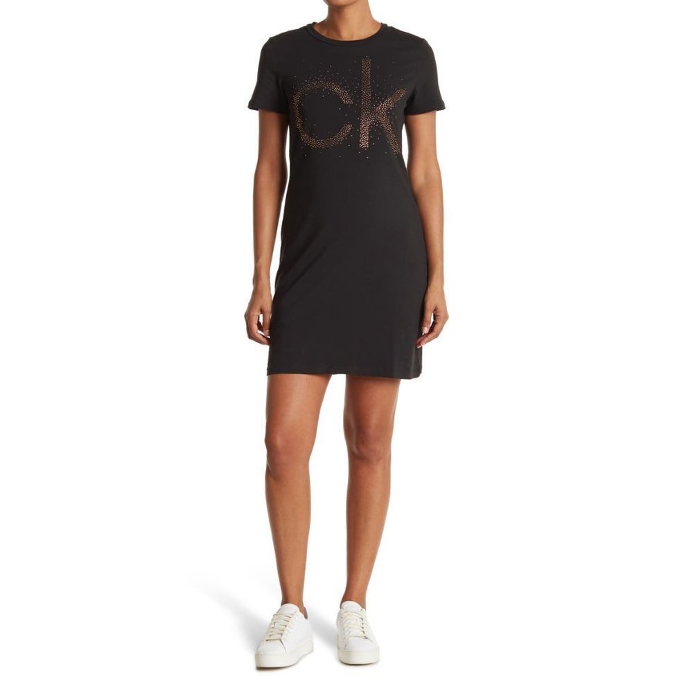 CALVIN KLEIN Embellished Logo T-Shirt Dress Indigo